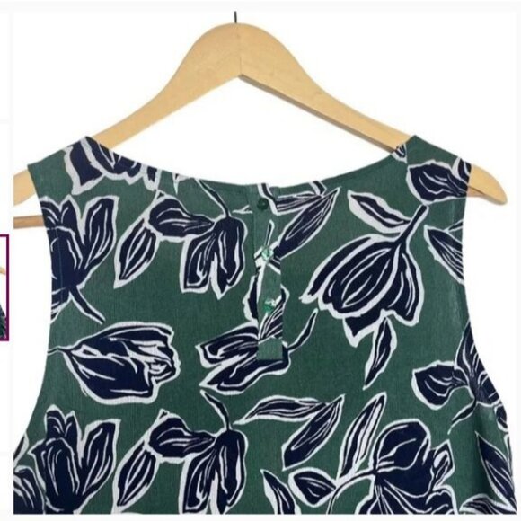ModCloth Womens Sleeveless Floral Print Tie Front Top - Green & Navy - Size M - Picture 3 of 6